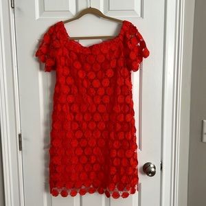 Trina Turk Coral Red/Orange Off-The-Shoulder Dress